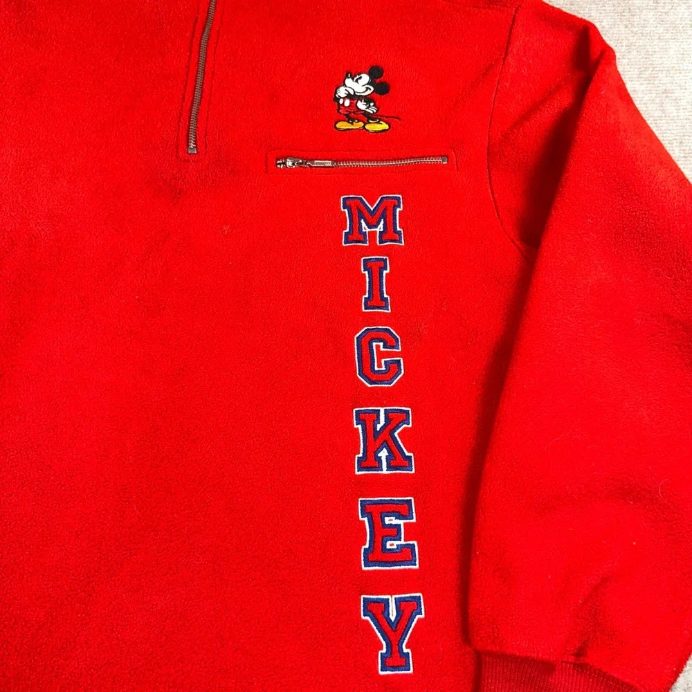 Vintage Disney Store Mickey Mouse Red Fleece Quarter Zip Pullover Medium